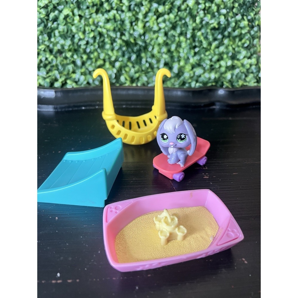 Littlest Pet Shop LPS Bunny Skateboard Sandbox Slide Accessories Lot READ